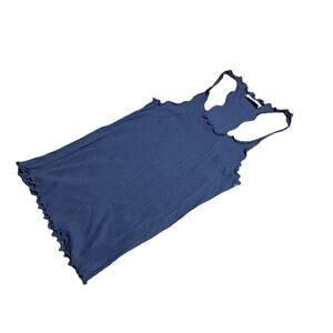 Araks $165 Kinee Tank Top Size Medium Luxury Blue Racerback Cotton Lettuce Hems